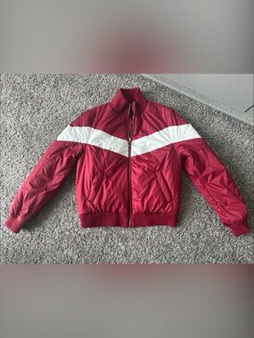 Forever 21 Red Bomber Jacket with White Chevron